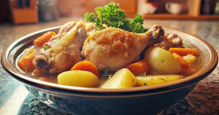 A warm, inviting slow cooker filled with tender chicken and vegetables.