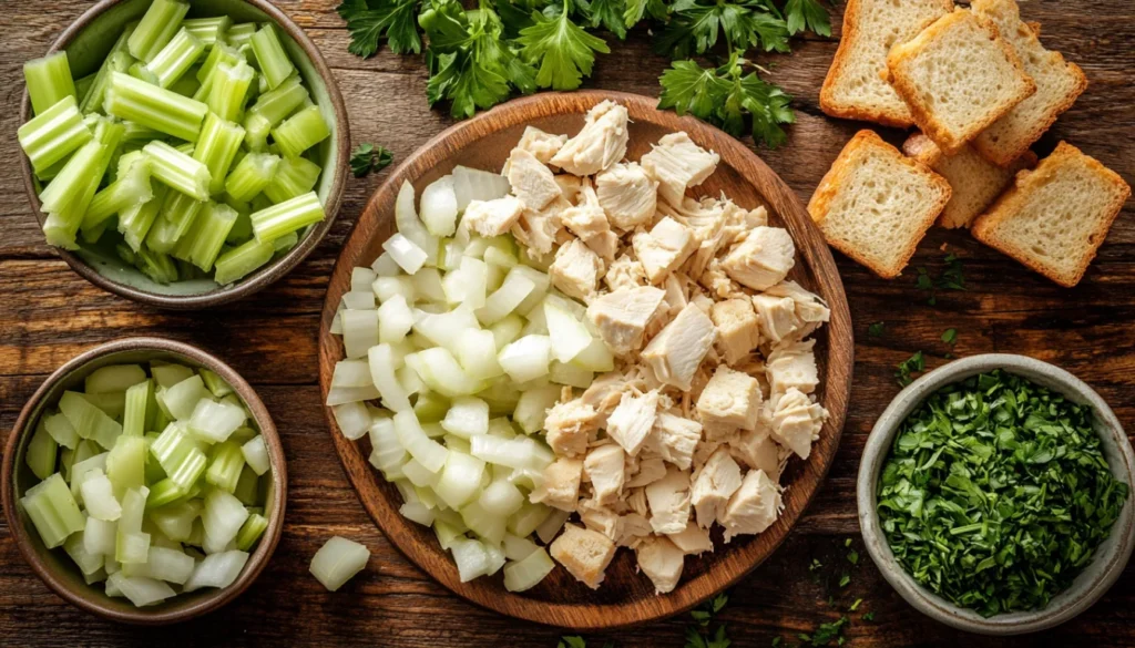 Fresh ingredients for a chicken dressing recipe