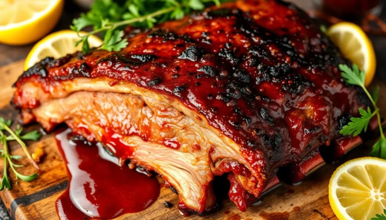 Juicy grilled beef ribs with a caramelized crust, glistening under warm lighting.