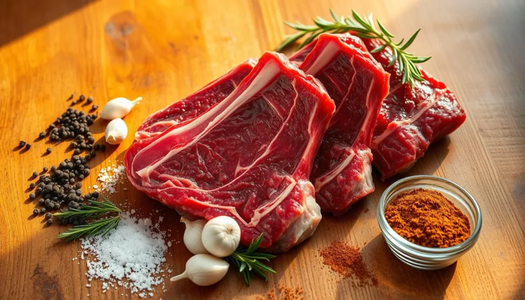 Hands applying a dry rub seasoning to beef back ribs